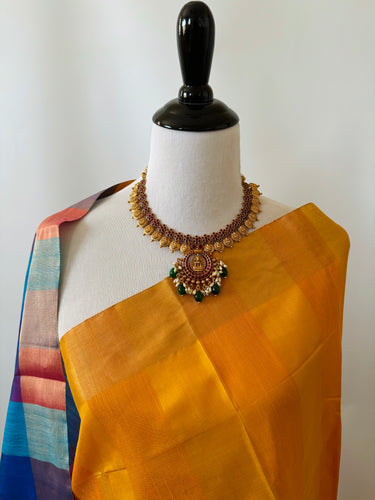 Jute & Mulberry Silk half and half saree from Kanchipuram | Handwoven | Ships from California